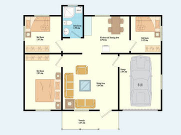 Structure portative 4/3 maisons modulaires de chambre à coucher, villa en acier légère mobile de cadre en acier